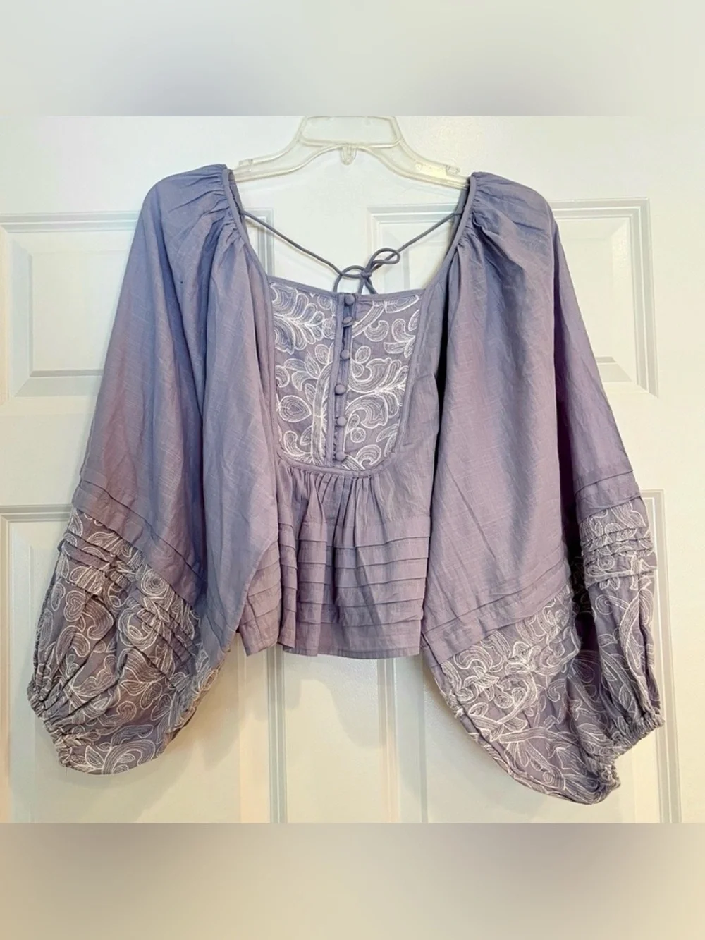 NWT Anthropologie Embroidered Lace Babydoll Blouse Small Periwinkle - Picture 4 of 7